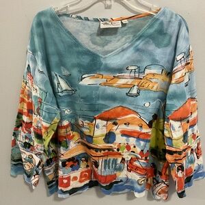 Women’s Michael Leu Watercolor Wearable Art V-neck Long Sleeve Top, Large